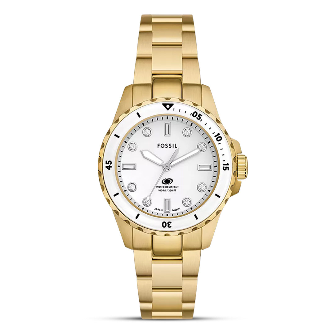 Fossil Blue Dive Gold Tone White Dial Ladies Watch | ES5350