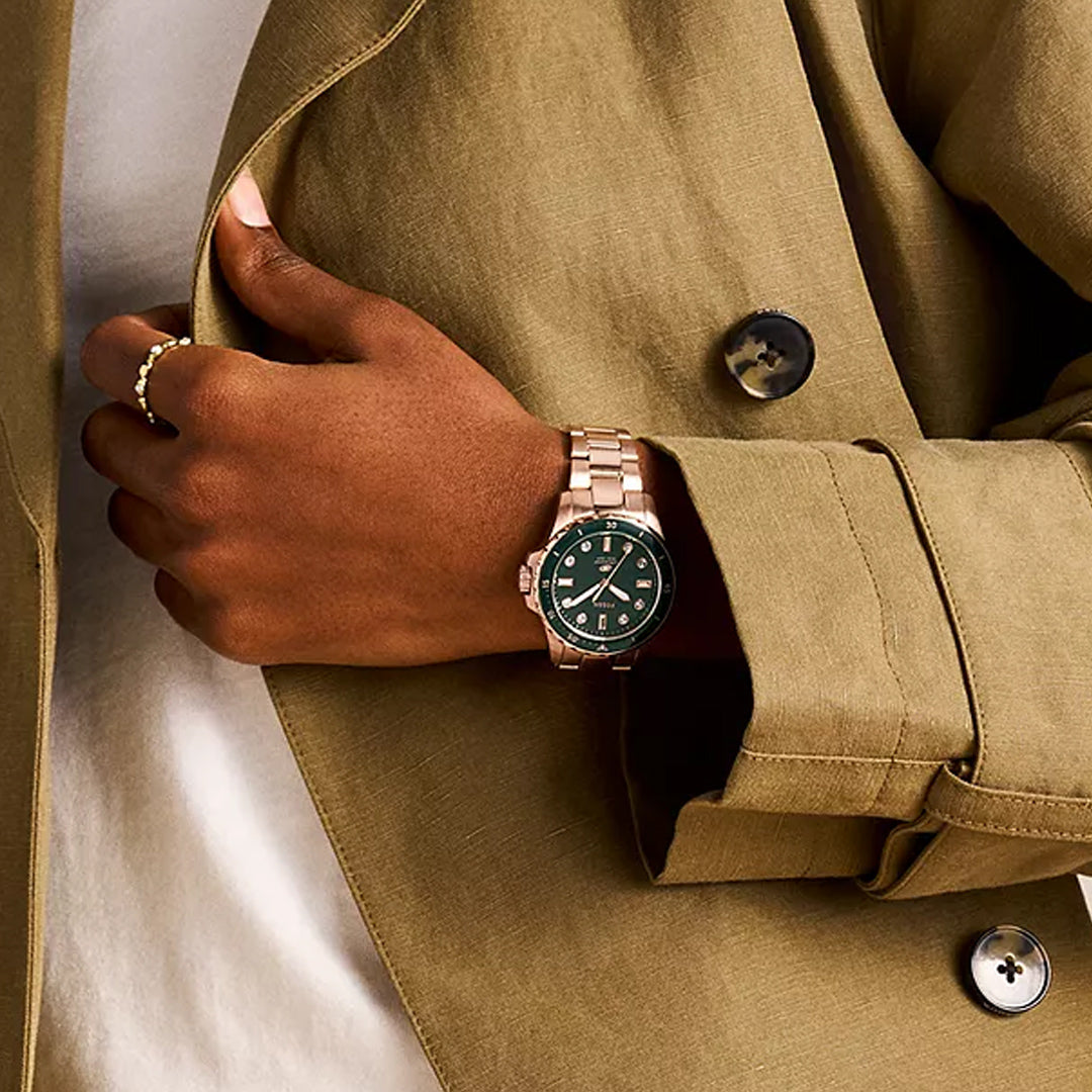 Fossil Blue Dive Rose Gold Tone Dark Green Dial Ladies Watch | ES5371