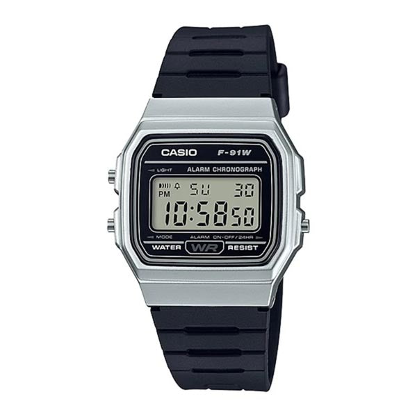 Casio Vintage Digital Silver Bezel Resin Strap Watch| F-91WM-7ADF