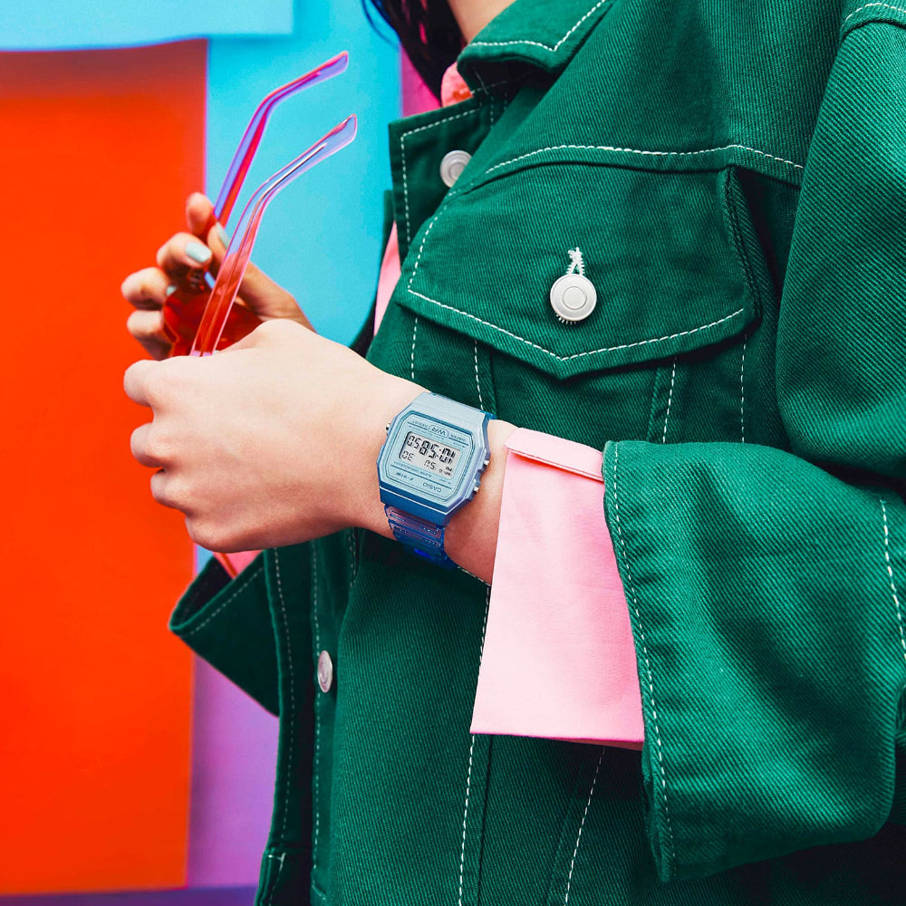 Casio Vintage Digital Transparent Blue Resin Strap Ladies Watch | F-91WS-2DF