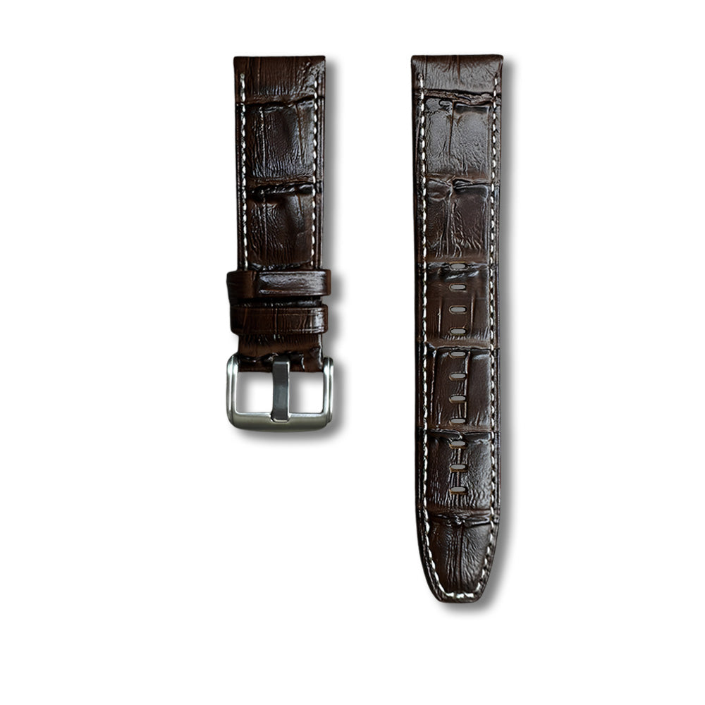 Cavern Premium 22mm Dark Brown Crocodile Stitched Leather Strap