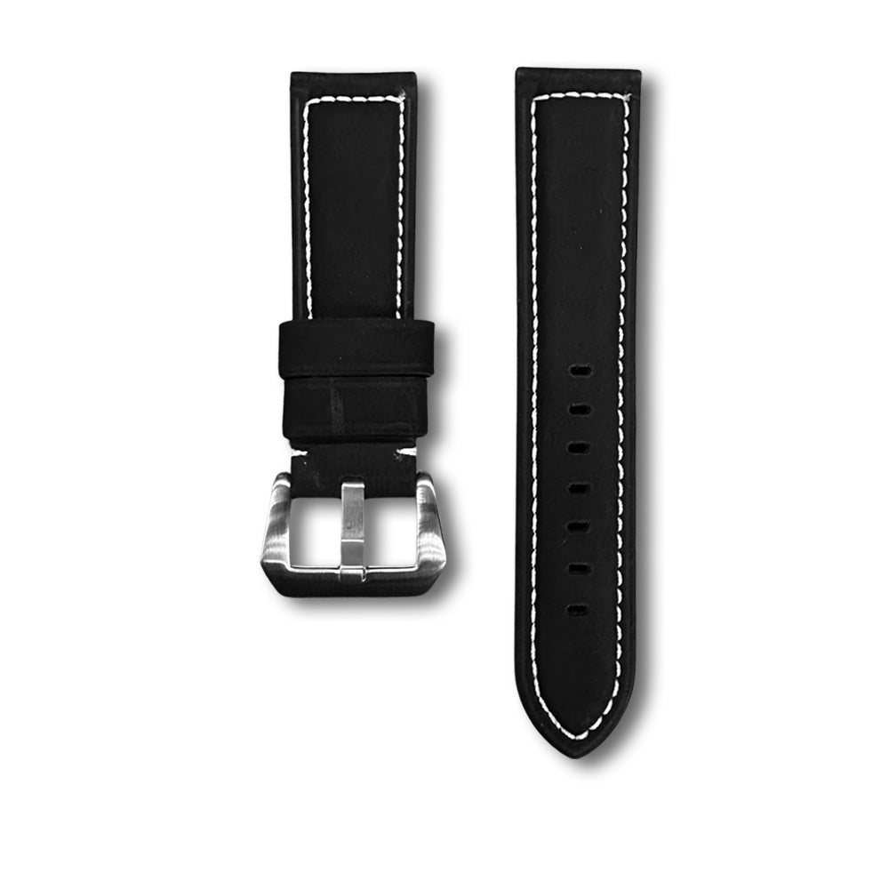 Cavern Stitched Black Soft Leather Strap | 22MM