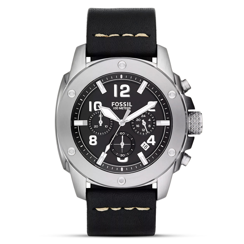 FOSSIL MODERN CHRONOGRAPH BLACK LEATHER MEN'S WATCH | FS4928