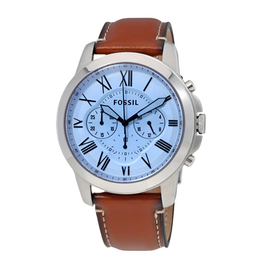 Fossil Grant Chronograph Tiffany Blue Leather Strap Watch | FS5184