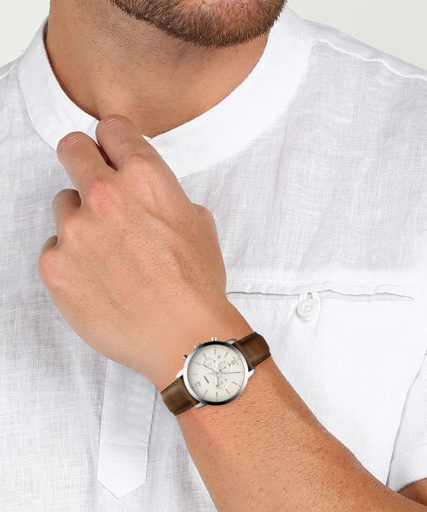 Fossil Neutra Chronograph White Dial Leather Strap Watch | FS5380