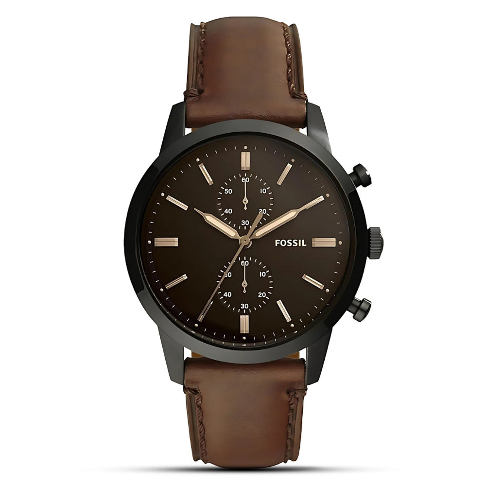 Fossil Townsman Chronograph Black Dial Leather Strap Watch | FS5437