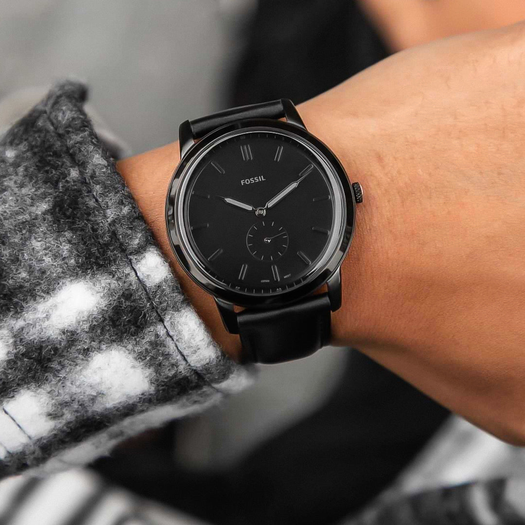 Fossil Minimalist Two-Hand Black Leather Men's Watch| FS5447