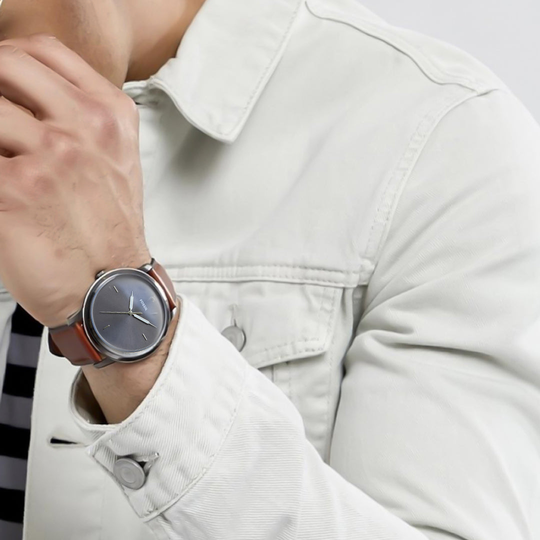 Fossil The Minimalist Grey Dial Brown Leather Strap Watch | FS5479
