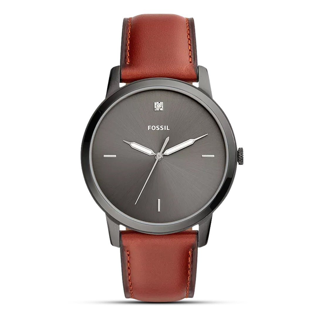 Fossil The Minimalist Grey Dial Brown Leather Strap Watch | FS5479