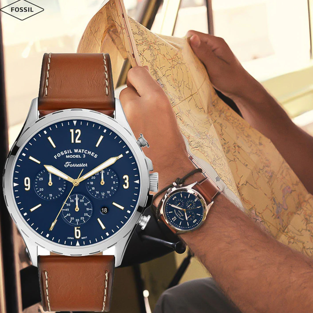 Fossil Forrester Luggage Chronograph Blue Dial Watch | FS5607
