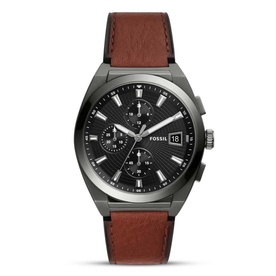 Fossil Everett Analog Grey Dial Brown Belt Men's Watch-FS5799
