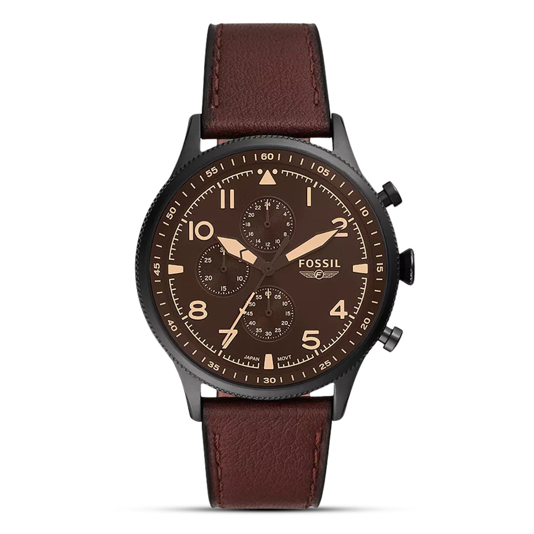 Fossil Retro Pilot Brown Lite Hide Leather Strap Watch | FS5833