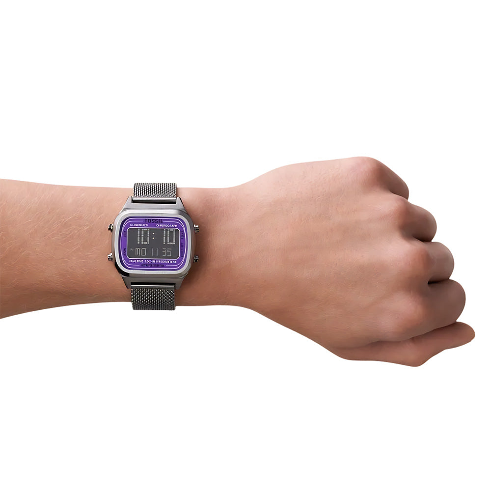 Fossil Retro Digital Chronograph Smoke Mesh Strap Watch FS5888