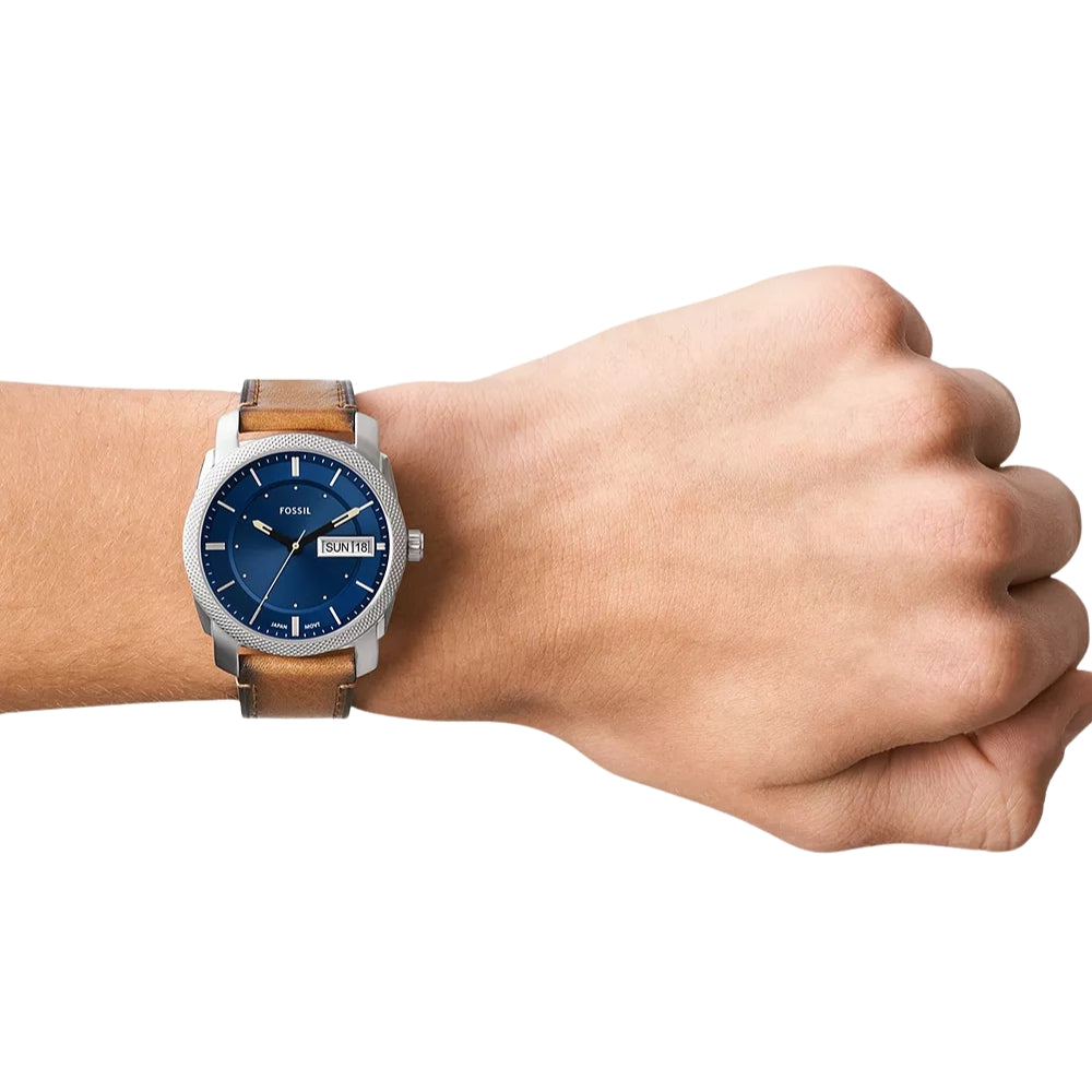 Fossil Machine Tan LiteHide Leather Blue Dial Men's Watch FS5920