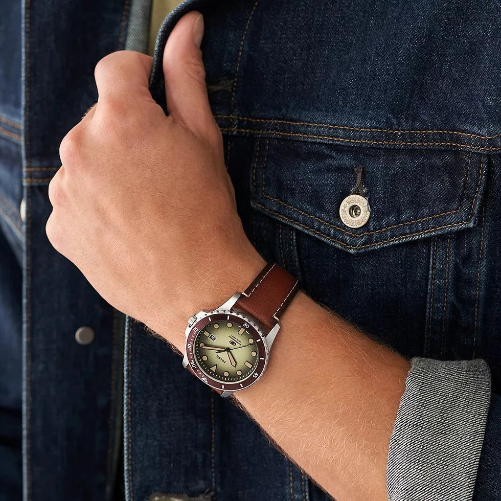 Fossil Dive 3-Hand Date Brown LiteHide™ Leather Men's Watch| FS5961