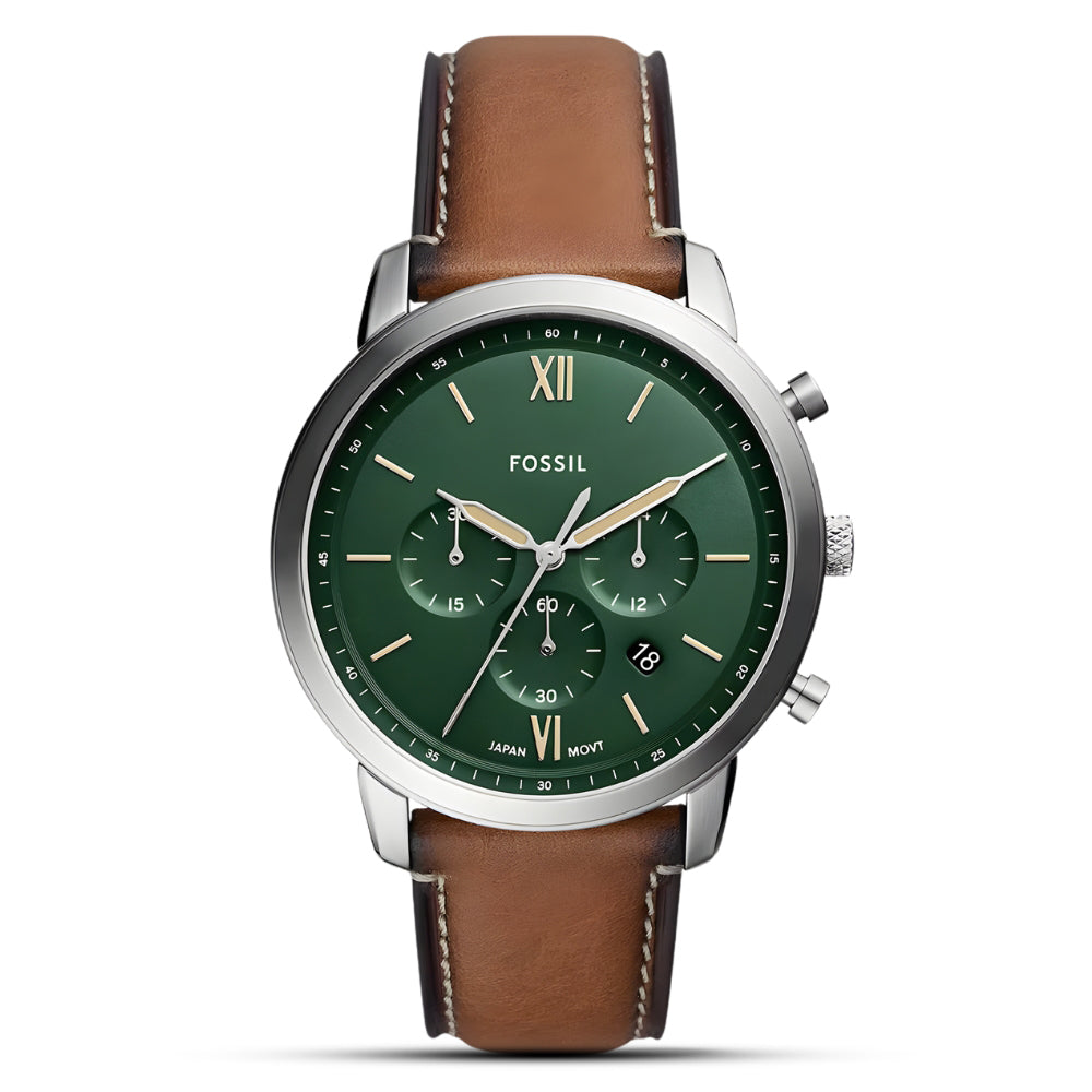 Fossil Neutra Tan LiteHide Leather Green Dial Men's Watch - FS5963