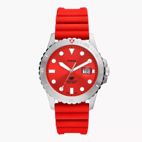 Fossil Blue Dive Red Dial Silicone Strap Men's Watch| FS5997