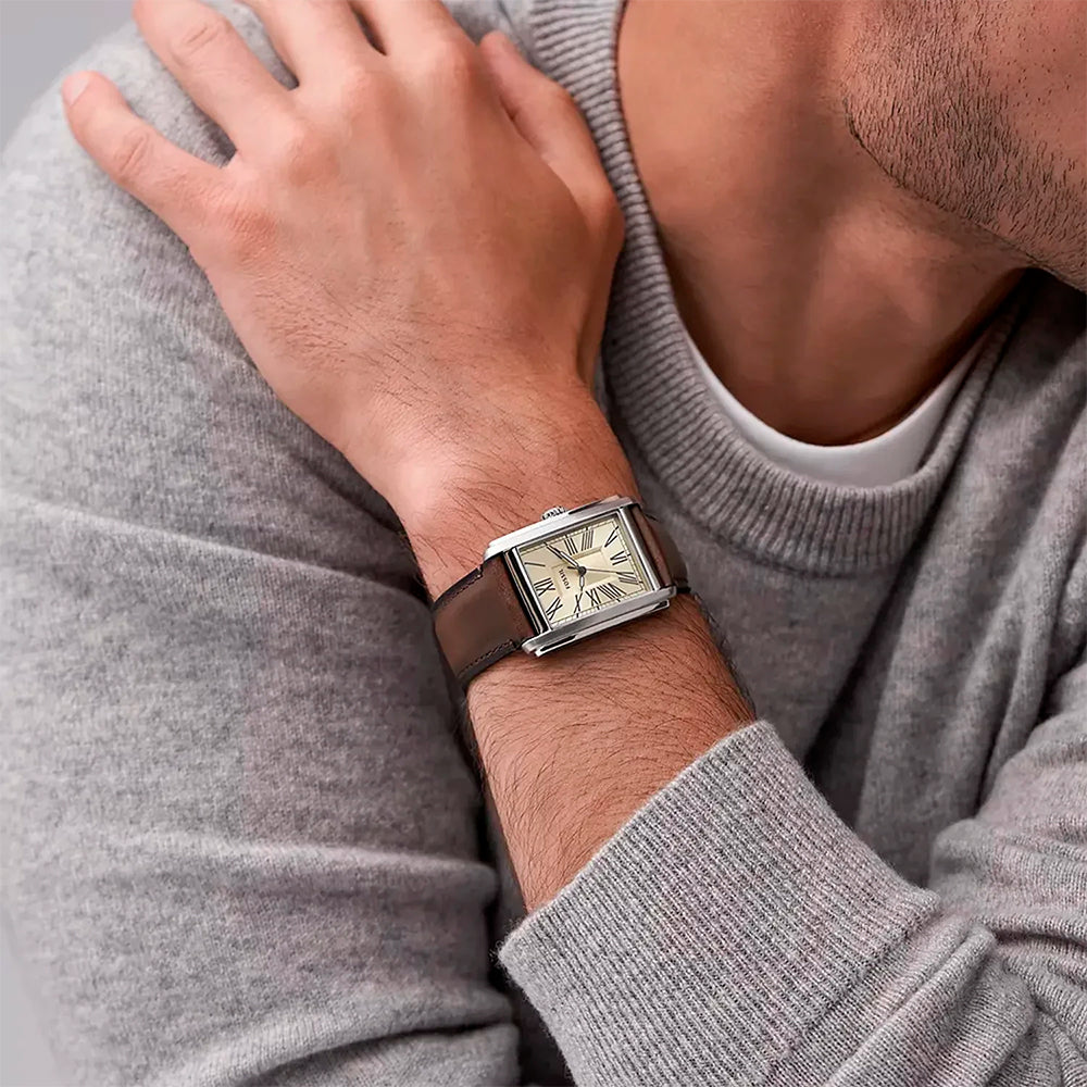 Fossil Carraway Rectangular Cream Dial Men's Watch FS6012