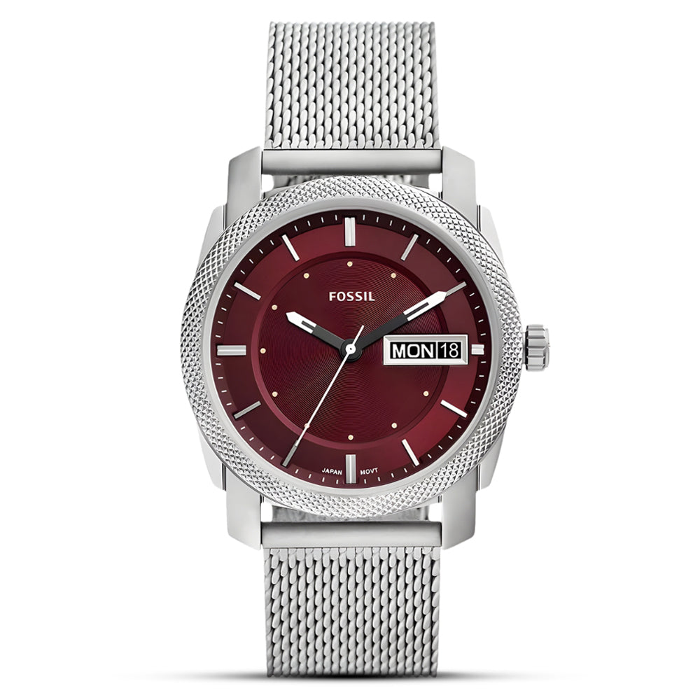 Fossil Machine Mesh Chain Burgundy Dial Men's Watch FS6014