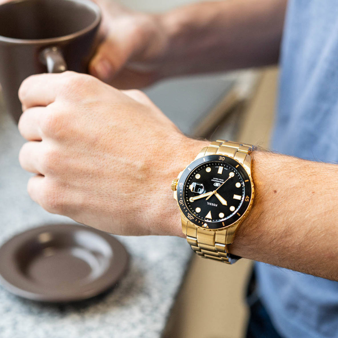 Fossil Blue Dive Gold Tone Black Dial Men's Watch | FS6035