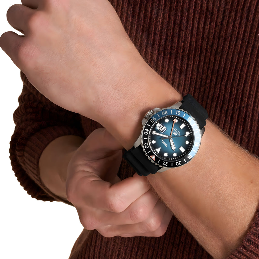 Fossil Blue GMT Black Silicone Men's Watch | FS6049