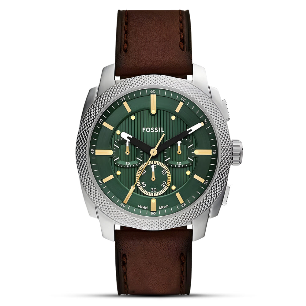 Fossil Machine Brown Leather Green Dial Men's Watch FS6100