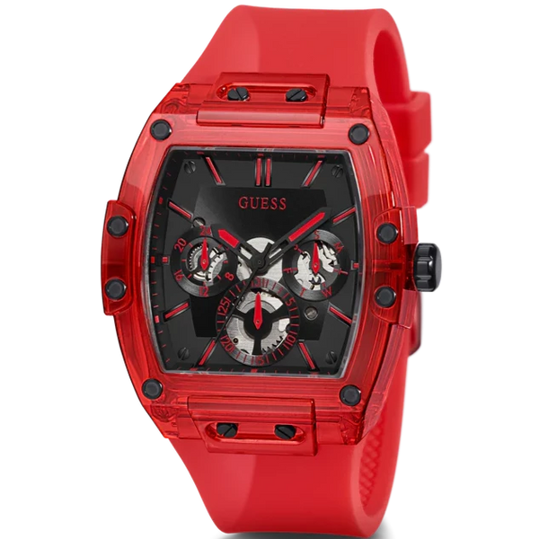 Guess Phoenix Red Multi-function Clear Strap Men's Watch GW0203G5