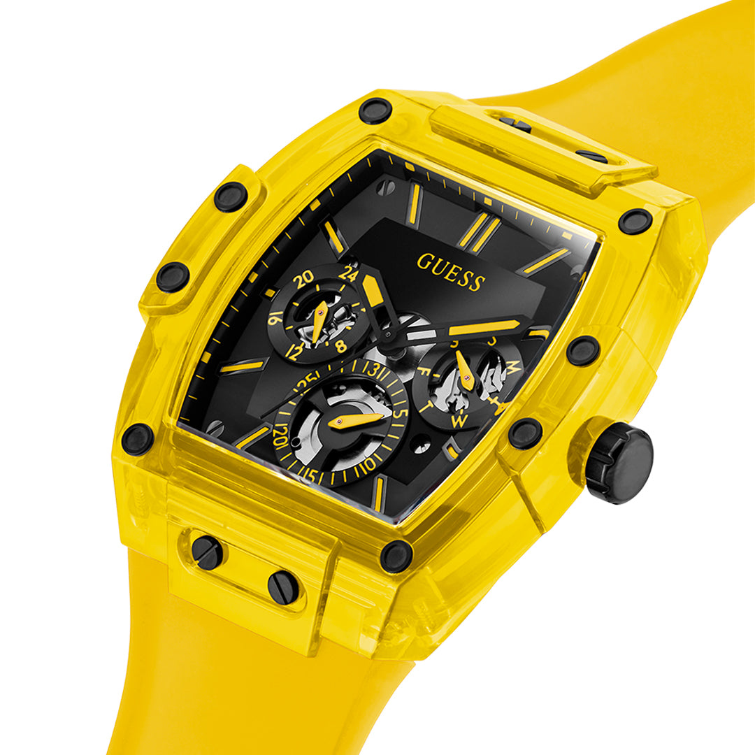 Guess Yellow Multi-function Clear Silicon Strap Men's Watch | GW0203G6