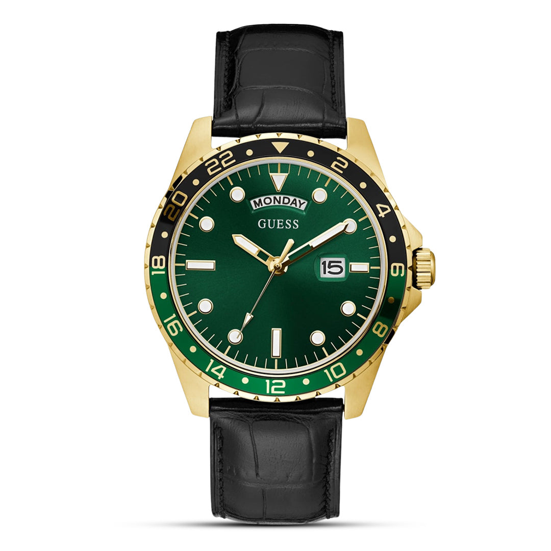 Guess Comet Green Dial Black Band Men's Watch | GW0221G1