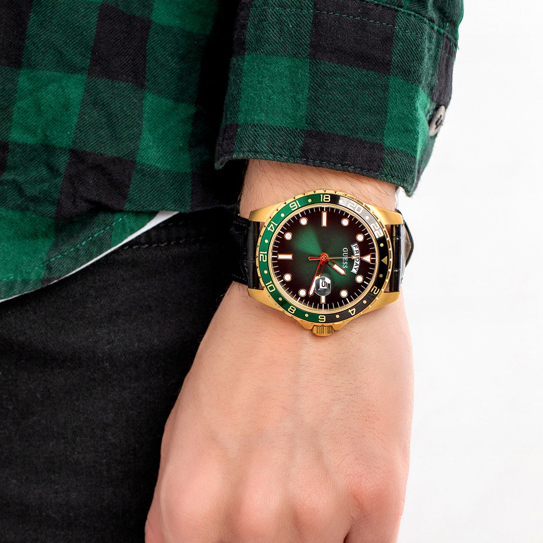 Guess Comet Green Dial Black Band Men's Watch | GW0221G1