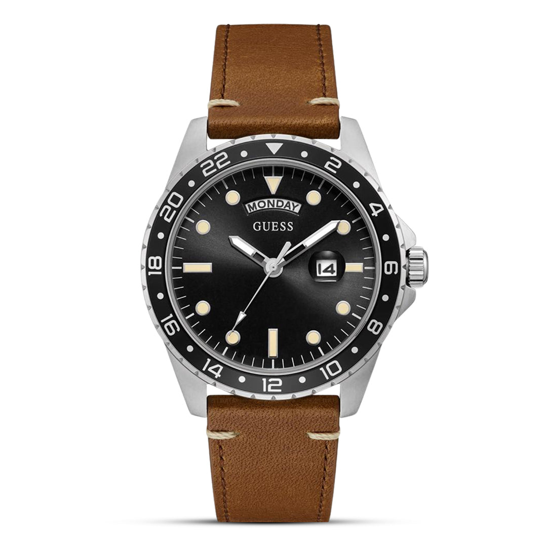 Guess Comet Black Dial Brown Band Men's Watch | GW0221G3