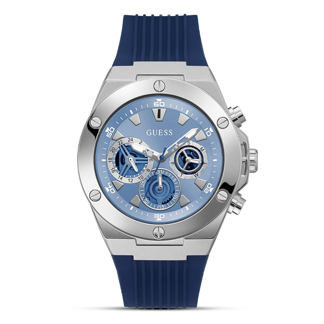 Guess Multifunction Ice Blue Dial Silicone Belt Men's Watch | GW0417G1