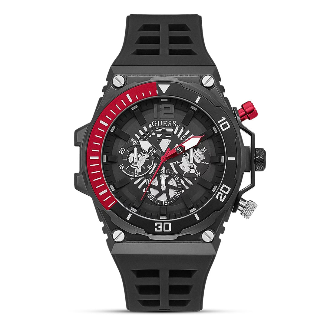 Guess Multifunction Black Dial Silicone Belt Men's Watch | GW0443G2