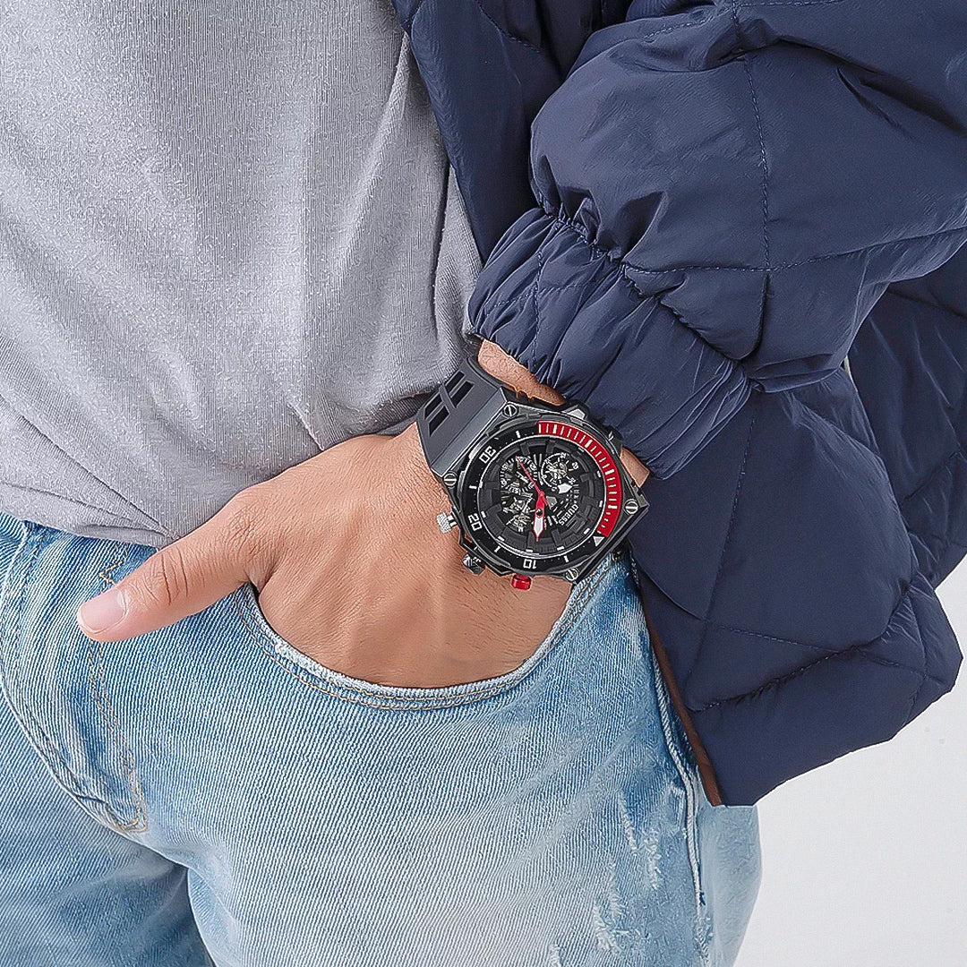 Guess Multifunction Black Dial Silicone Belt Men's Watch | GW0443G2