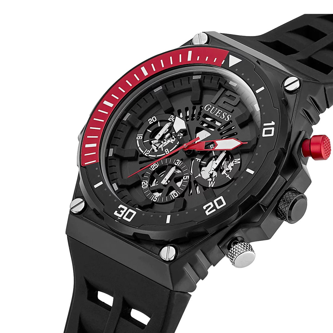 Guess Multifunction Black Dial Silicone Belt Men's Watch | GW0443G2