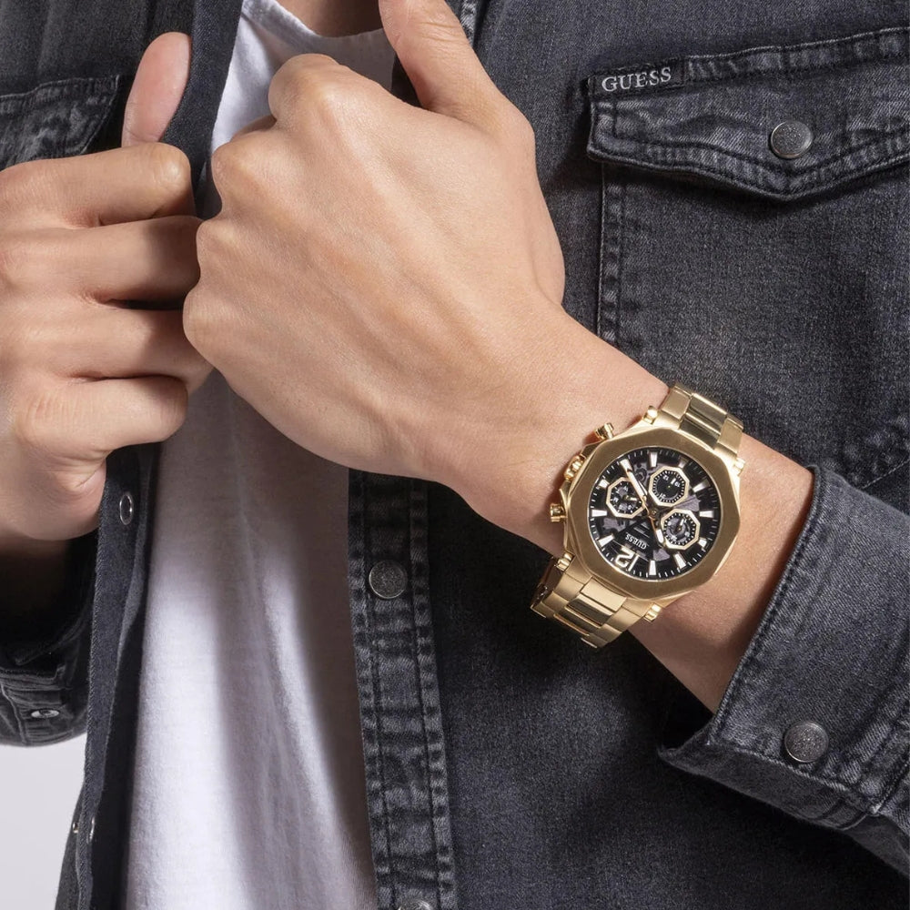 Guess Edge Gold Tone Black Dial Men's Watch GW0539G2