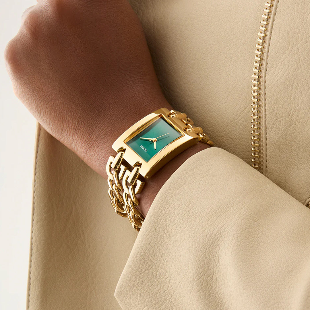 Guess Mod Heavy Gold Tone Green Dial Ladies Watch | GW0740L2