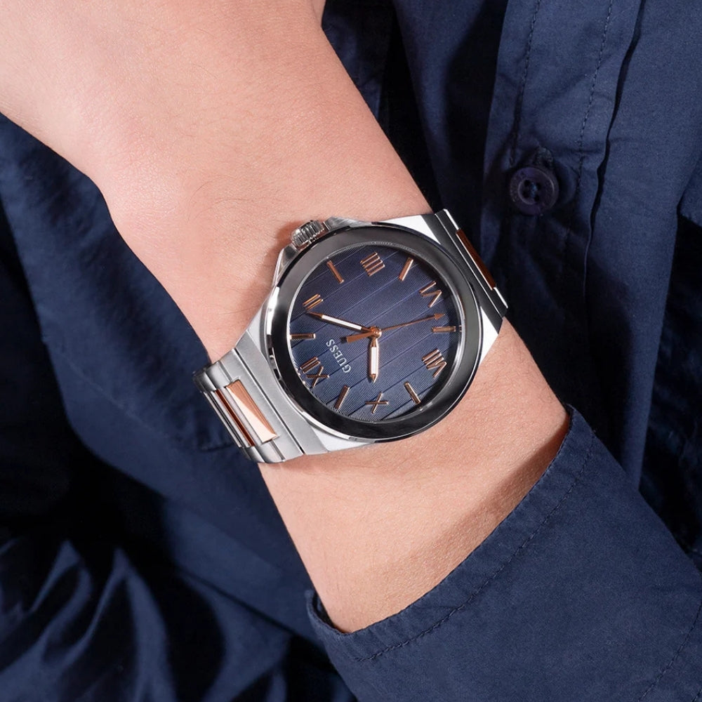 Guess Vinyl Two Tone Blue Dial Quartz Men's Watch GW0789G4