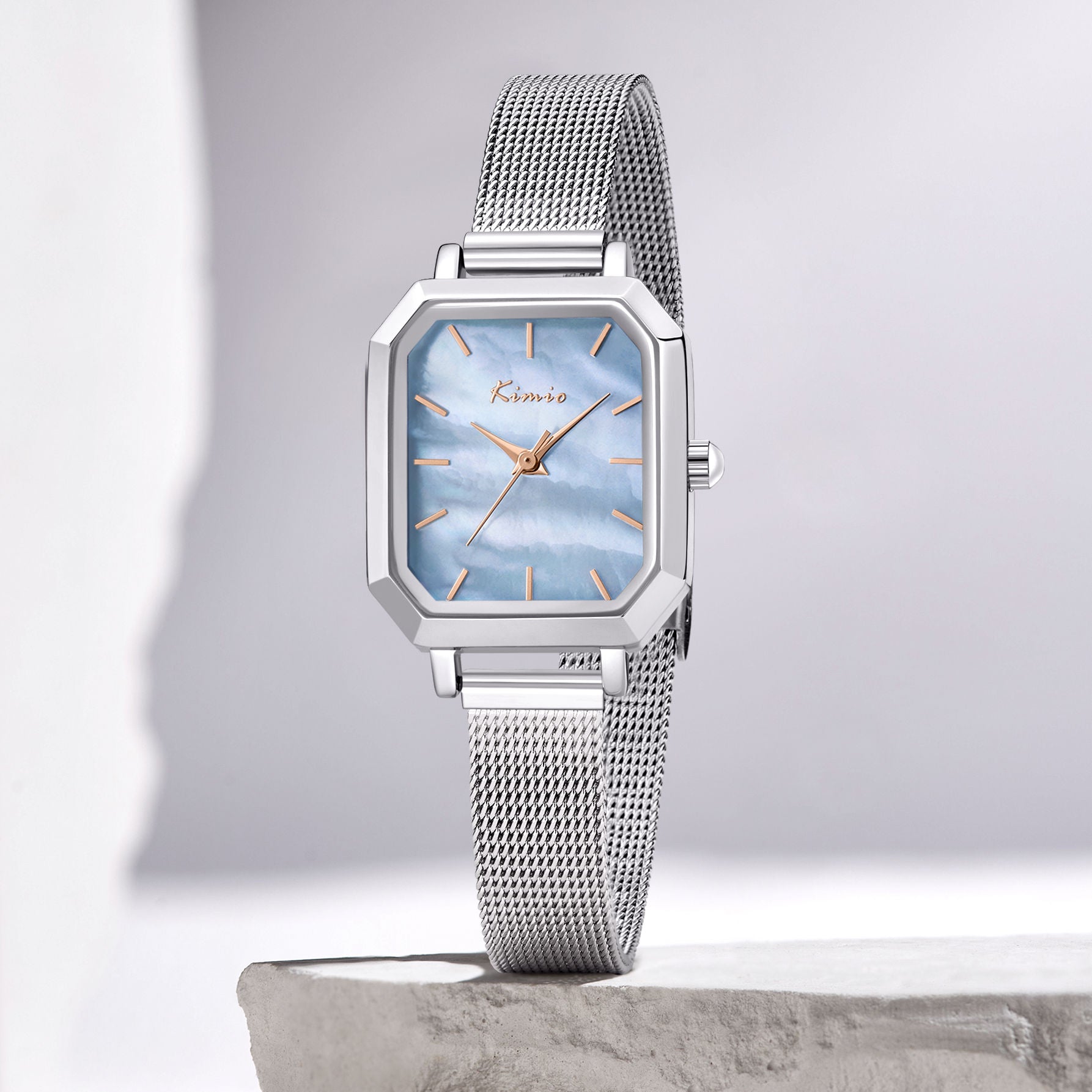 Kimio White Sky Blue Dial Silver Mesh Strap Ladies Watch | K6565S-XZ1WWB