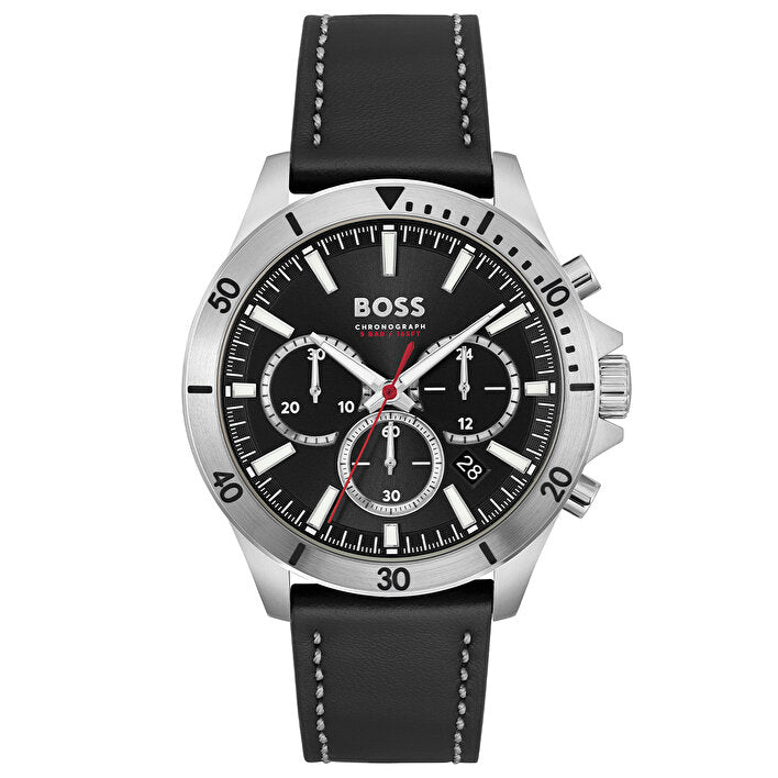 Hugo Boss Leather Strap Black Dial Men's Watch HB1514055