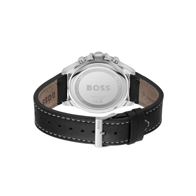 Hugo Boss Leather Strap Black Dial Men's Watch HB1514055