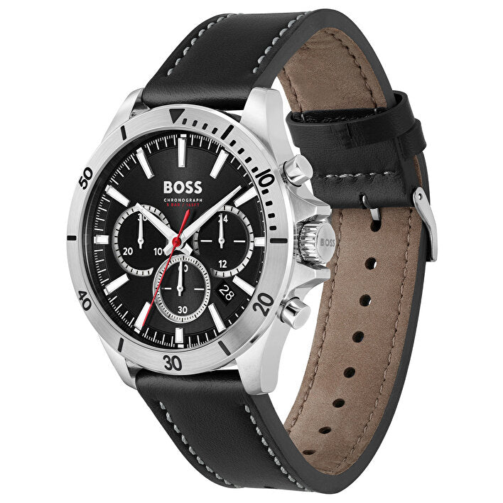Hugo Boss Leather Strap Black Dial Men's Watch HB1514055