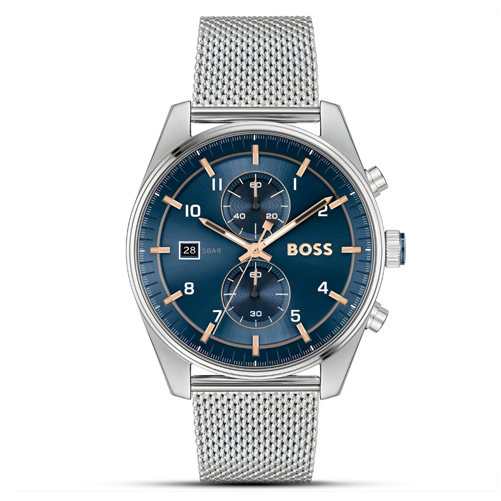 HUGO BOSS Skytraveller Silver Tone Blue Dial Men's Watch | HB1514149