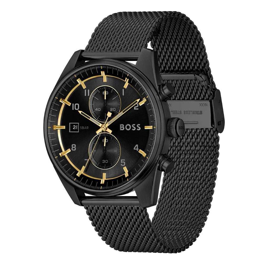 HUGO BOSS SKYTRAVELLER BLACK DIAL MENS WATCH | HB1514150