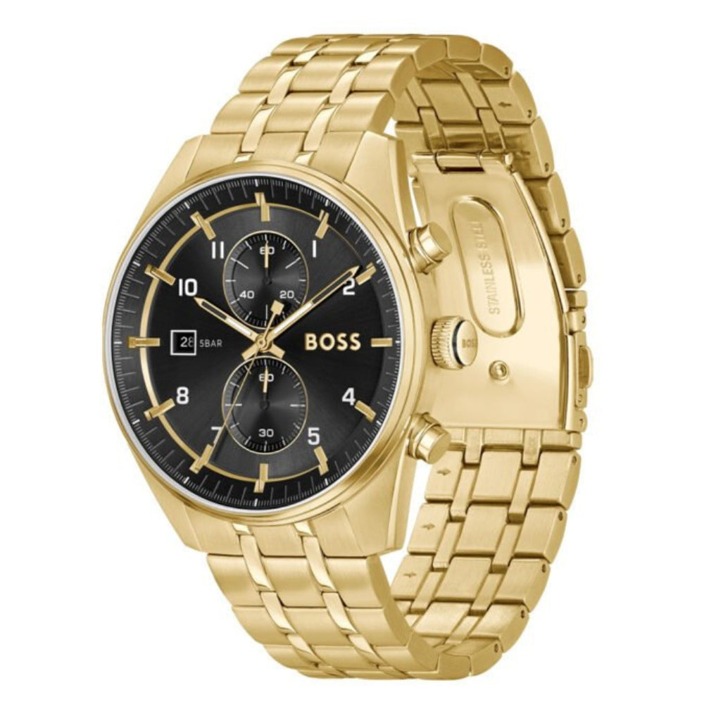 Hugo Boss Skytraveller Gold Tone Black Dial Men's Watch | HB1514152