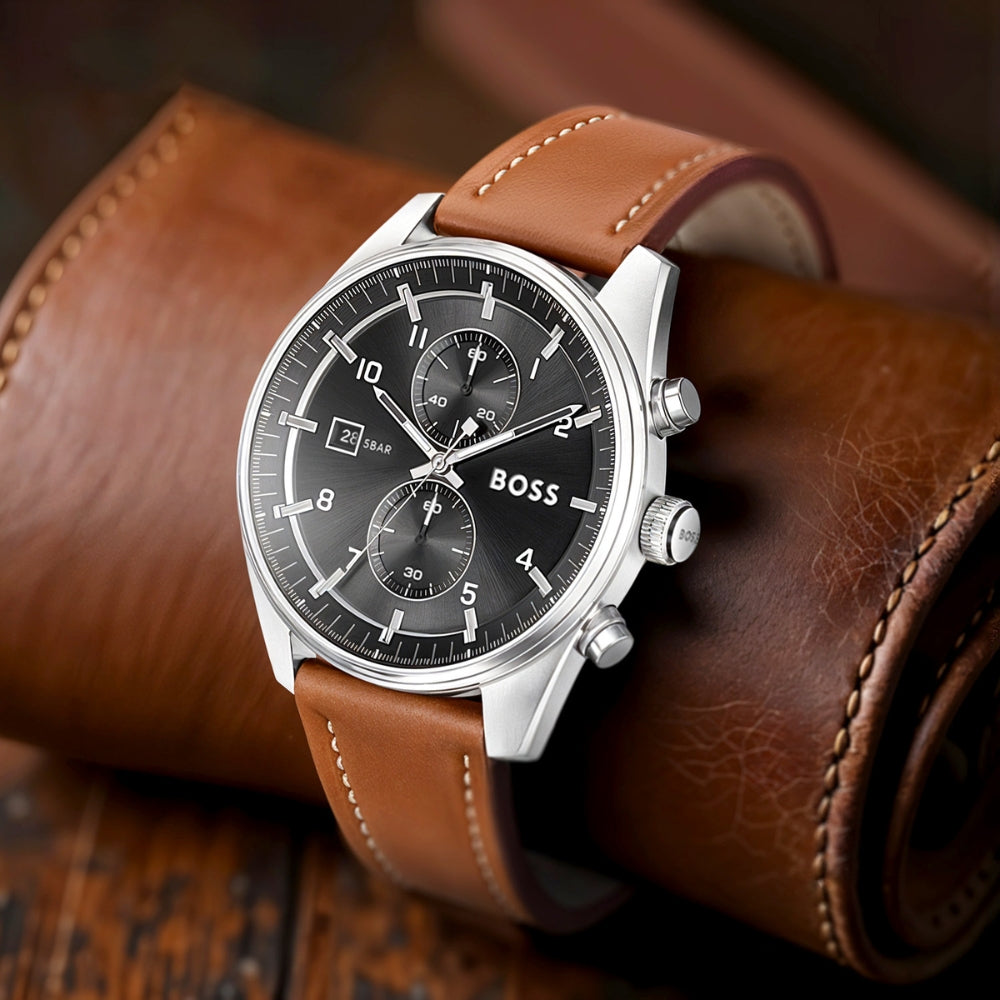 HUGO BOSS SKYTRAVELLER BLACK DIAL MENS WATCH | HB1514161