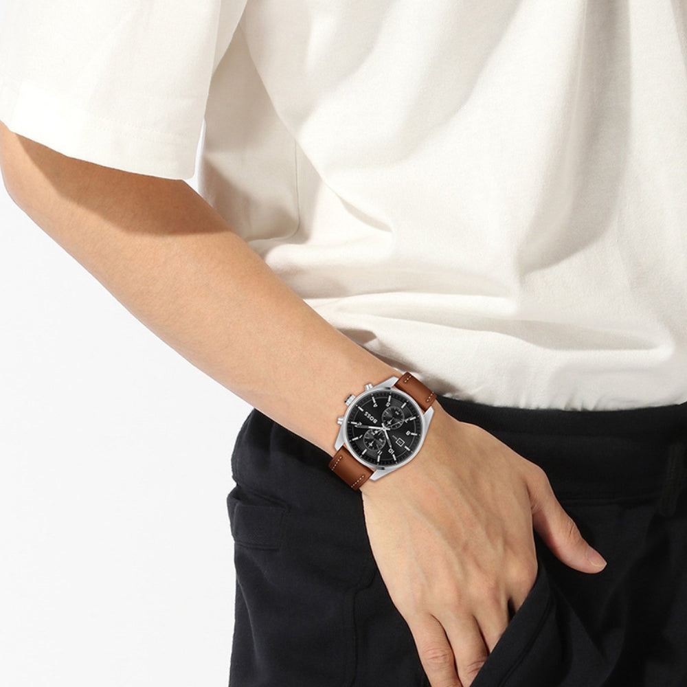 HUGO BOSS SKYTRAVELLER BLACK DIAL MENS WATCH | HB1514161