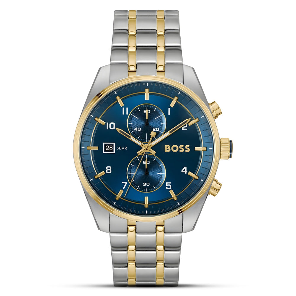 HUGO BOSS Skytraveller Two Tone Blue Dial Men's Watch | HB1514247