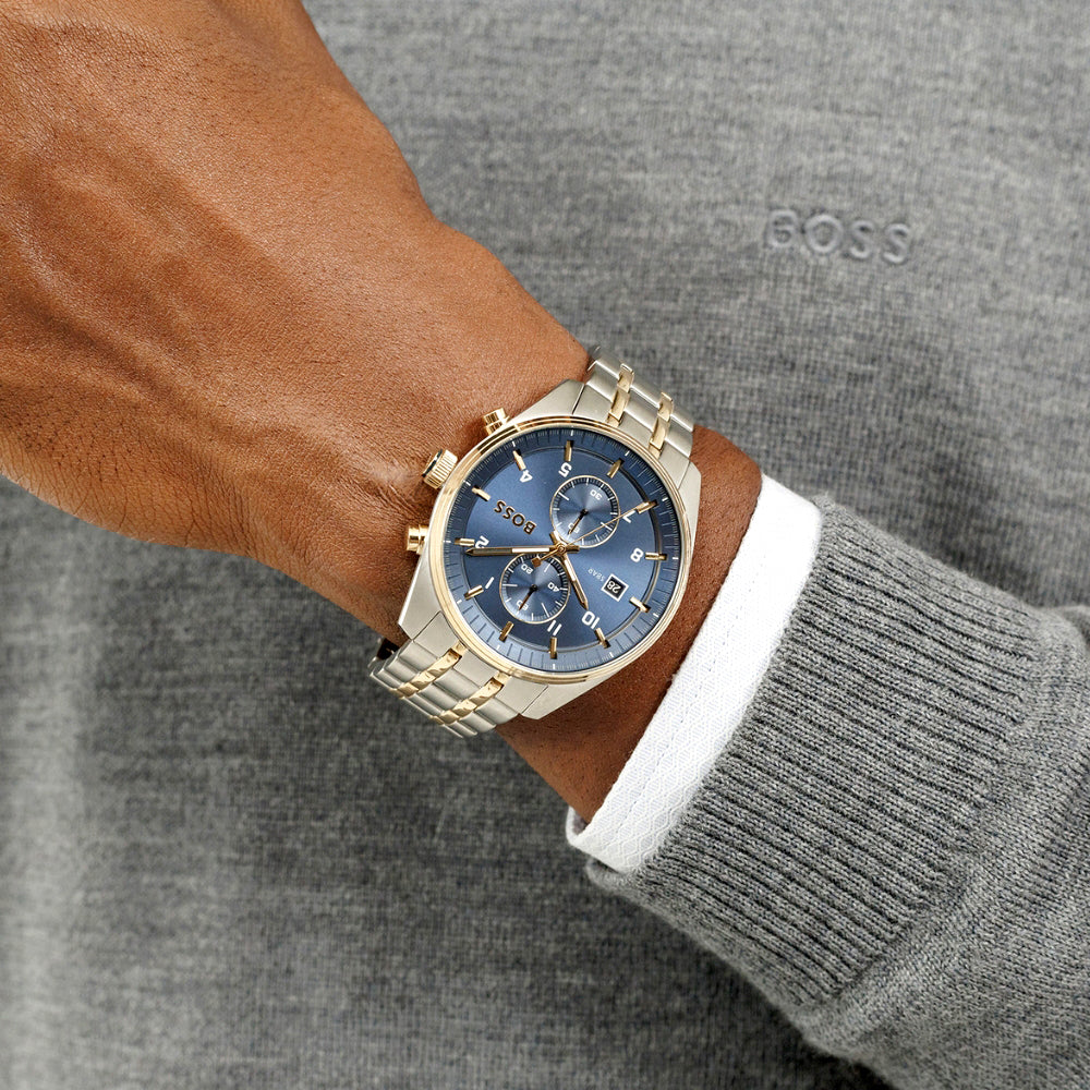 HUGO BOSS Skytraveller Two Tone Blue Dial Men's Watch | HB1514247