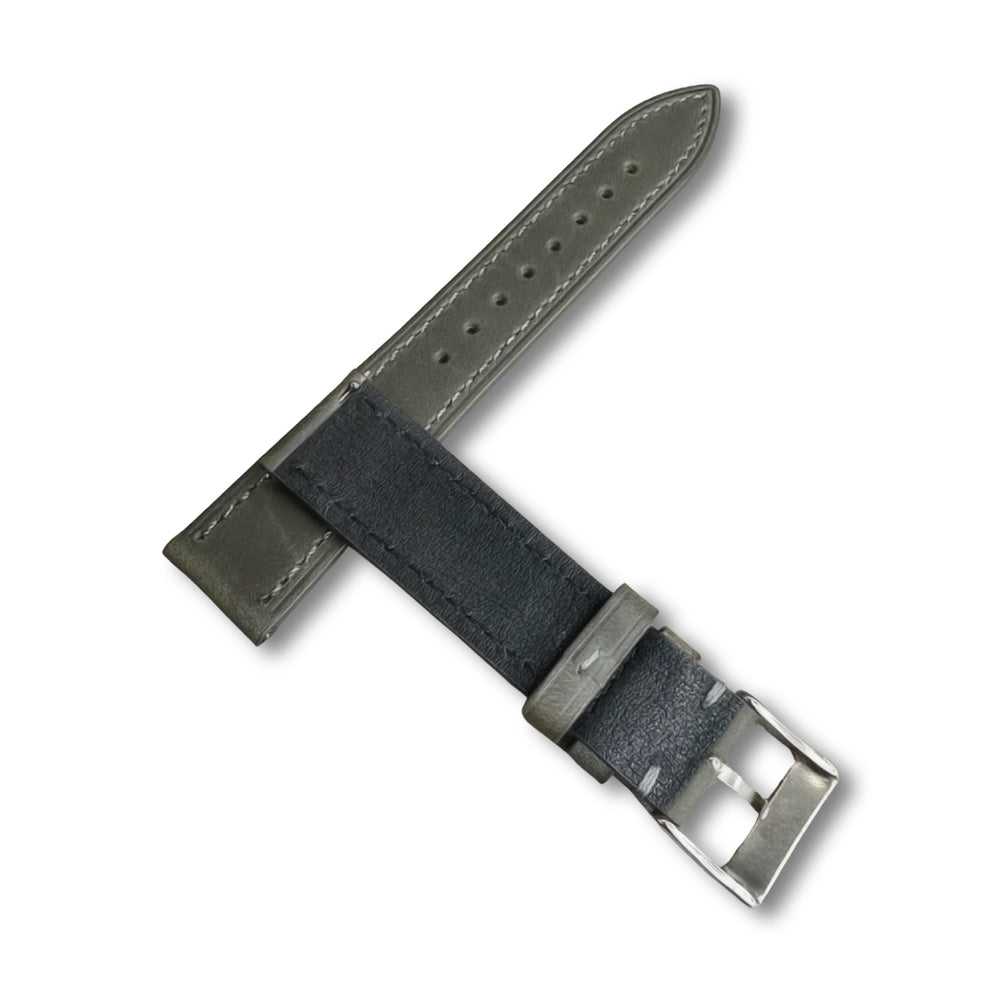 Cavern 20mm Plain Grey Stitched Full Grain Leather Strap